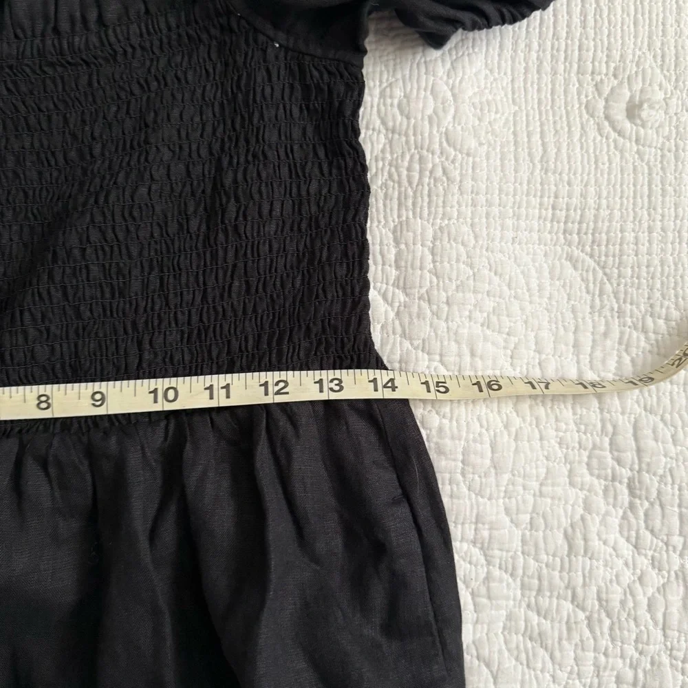 J. Crew S Womens Black Linen Puff Sleeve Smocked Squade Mini Dress
